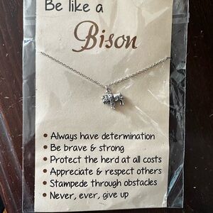 Silver Bison Pendant Necklace